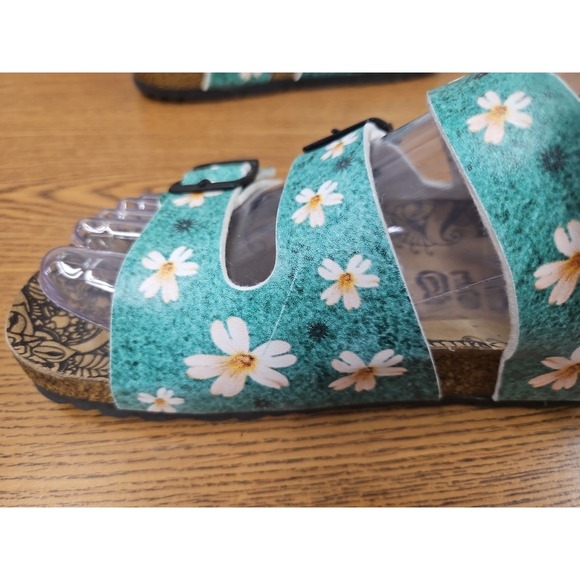 Calceo Women's Buckle Sandals Sz 5.5/6  Euro 36 Green Floral Comfort Shoes Ocean - Picture 6 of 7